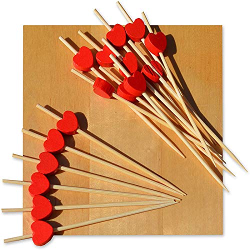 Splendid 100 Piezas Palillos para CóCteles, Brochetas De CóCtel De CorazóN Rojo 12cm, para Comida Decorada, Copa de Cóctel, Fiesta de Cumpleaños de Carnaval, Fiesta de Cumpleaños Infantil