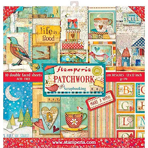 STAMPERIA Patchwork - Bloc de papel (10 hojas, doble cara), multicolor, 30.5 x 30.5 (12" x 12")