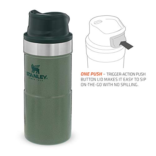 Stanley The Legendary Classic Vacuum Trigger-Action Travel Mug .35L Hammertone Green 18/8 Stainless Steel Double-Wall Vacuum Insulation Water Bottle Leakproof Dishwasher Safe Naturally Bpa-Free