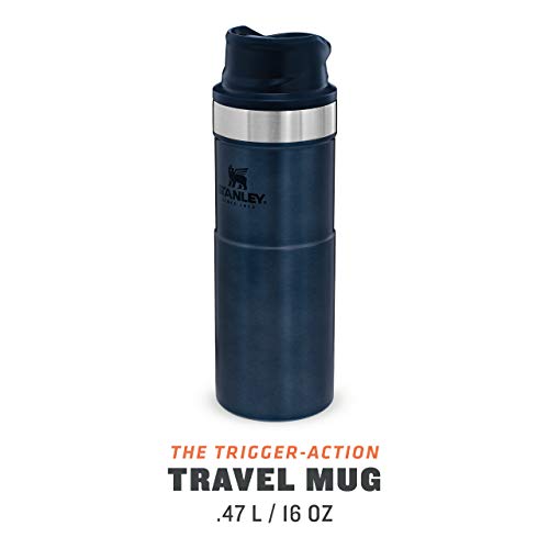 Stanley The Legendary Classic Vacuum Trigger-Action Travel Mug .47L Nightfall 18/8 Stainless Steel Double-Wall Vacuum Insulation Water Bottle Dishwasher Safe Car Cup Compatible Naturally Bpa-Free