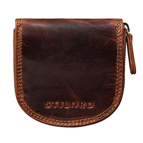 STILORD 'Cash' Mini Billetera Hombre Piel Estuche de Llaves de Cuero Vintage Organizador Monedero Pequeña con Cremallera Slim Wallet, Color:Kara - Cognac