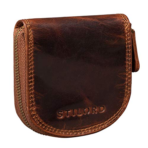 STILORD 'Cash' Mini Billetera Hombre Piel Estuche de Llaves de Cuero Vintage Organizador Monedero Pequeña con Cremallera Slim Wallet, Color:Kara - Cognac