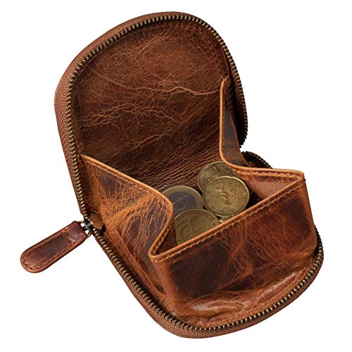 STILORD 'Cash' Mini Billetera Hombre Piel Estuche de Llaves de Cuero Vintage Organizador Monedero Pequeña con Cremallera Slim Wallet, Color:Kara - Cognac