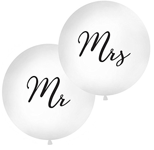 strong ballons Pack 2 Globos Especial Bodas DIÁMETRO 1 Metro Blanco Impreso con LOS Textos Mr./Mrs.