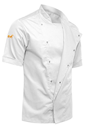 strongAnt® - Chaqueta Cocinero de Manga Corta. Uniforme de Chef Hombre. Ropa de Cocina - Hecho en EU - Blanco XL