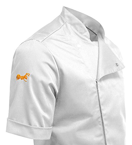 strongAnt® - Chaqueta Cocinero de Manga Corta. Uniforme de Chef Hombre. Ropa de Cocina - Hecho en EU - Blanco XL