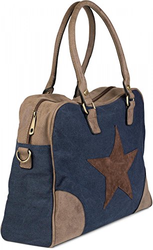 styleBREAKER Bolso de Tela, Bolso de Tipo «Shopper» con Estrella Cosida, Aplicaciones de Cuero Artificial, Bolso de Hombro, Bolso de Bandolera, señora 02012083, Color:Caqui