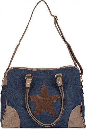 styleBREAKER Bolso de Tela, Bolso de Tipo «Shopper» con Estrella Cosida, Aplicaciones de Cuero Artificial, Bolso de Hombro, Bolso de Bandolera, señora 02012083, Color:Caqui