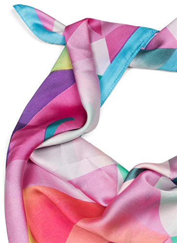 styleBREAKER pañuelo de mujer cuadrado con estampado geométrico de ciervo, pañuelo multifuncional, pañuelo para el cuello, pañuelo para la cabeza, bandana 01016192, color:Azul claro-Rosa-Verde