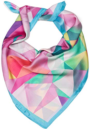 styleBREAKER pañuelo de mujer cuadrado con estampado geométrico de ciervo, pañuelo multifuncional, pañuelo para el cuello, pañuelo para la cabeza, bandana 01016192, color:Azul claro-Rosa-Verde