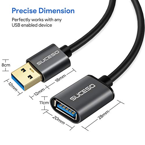 SUCESO Cable Alargador USB 3.0 2M Cable Extension USB Tipo A Macho A Hembra Alta Velocidad 5 Gbps para Impresora,Ratón,Teclado,Hub,Pendrive,Mando de PS3,VR Gafas,Disco Externo,Ordenador y Otros