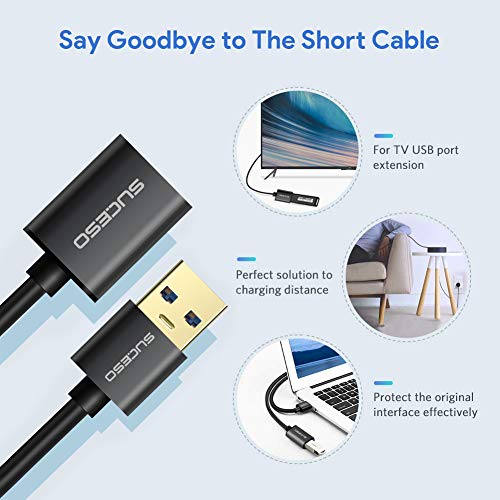 SUCESO Cable Alargador USB 3.0 2M Cable Extension USB Tipo A Macho A Hembra Alta Velocidad 5 Gbps para Impresora,Ratón,Teclado,Hub,Pendrive,Mando de PS3,VR Gafas,Disco Externo,Ordenador y Otros