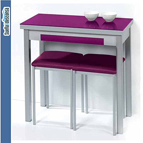 Sueña y Descansa Mesa Libro Tapa de Cristal Color Morado 90 x 50 cm Extensible 90x 100 cm