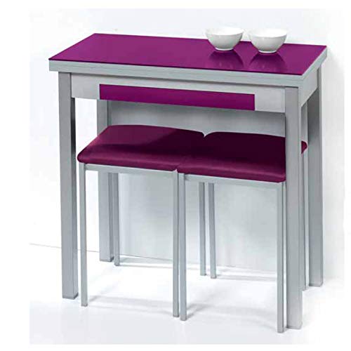 Sueña y Descansa Mesa Libro Tapa de Cristal Color Morado 90 x 50 cm Extensible 90x 100 cm