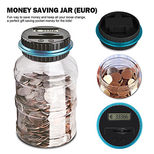 Sunsbell Hucha Contador, Caja de Ahorro de Monedas Euro Dinero Moneda Caja de conteo de Gran Capacidad para Pantalla LCD Caja de Monedas Banco de Ahorro Contenedor para niños (1.5L)