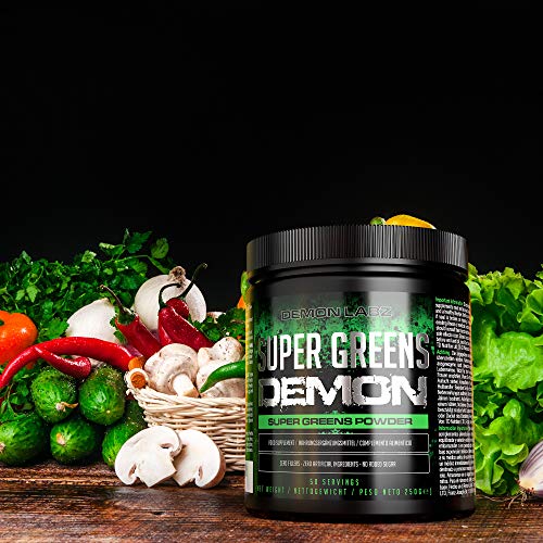 Super Greens Demon - Contiene Verduras y Superalimentos, Apto para Veganos y Vegetarianos, Polvo de Superalimentos Preparado en el Reino Unido (250g, 50 Raciones)