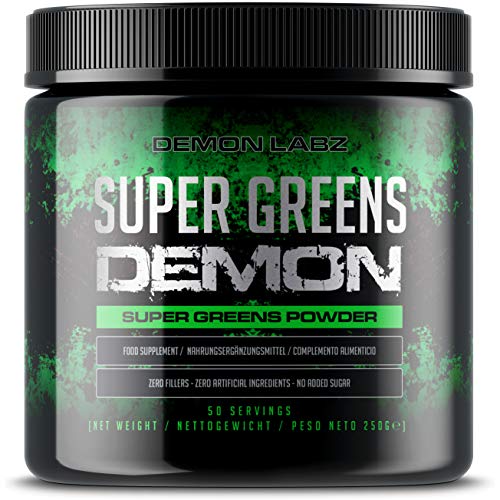 Super Greens Demon - Contiene Verduras y Superalimentos, Apto para Veganos y Vegetarianos, Polvo de Superalimentos Preparado en el Reino Unido (250g, 50 Raciones)