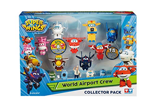 Super Wings - Juego de coleccionista con 15 Figuras de Juguete de Transform-a-Bots World Airport Crew, Serie 2, de 5,08 cm