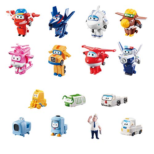 Super Wings - Juego de coleccionista con 15 Figuras de Juguete de Transform-a-Bots World Airport Crew, Serie 2, de 5,08 cm