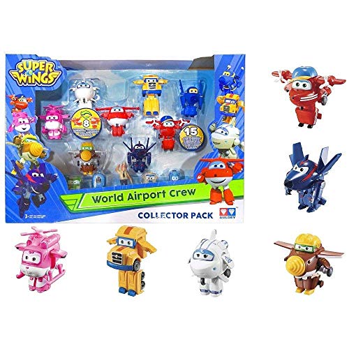 Super Wings - Juego de coleccionista con 15 Figuras de Juguete de Transform-a-Bots World Airport Crew, Serie 2, de 5,08 cm