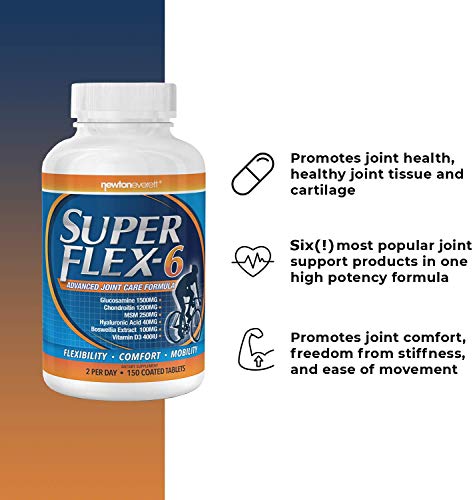 SUPERFLEX-6 - Fórmula avanzada para el cuidado de las articulaciones (glucosamina, condroitina, MSM, vitamina D, ácido hialurónico y extracto de boswellia) - 150 tabletas