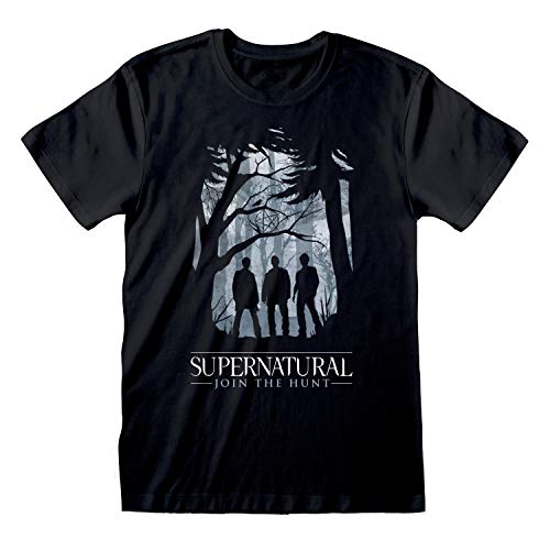 Supernatural Silueta Bosque Novio Camiseta Apta de Las Mujeres Negro S | S-XXL, Halloween Flojo Holgado de Cuello Redondo de Gran tamaño gráfico Superior, la Idea del Regalo de cumpleaños para Damas