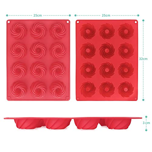SveBake Mini Gugelhupfform - Molde para Hornear de Silicona Mini Bundt Gugelhupf 12er con Revestimiento Antiadherente 32x25x3cm, Rojo