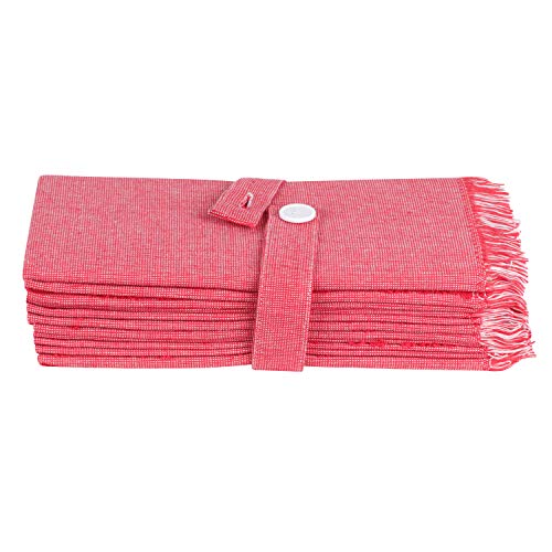 SweetNeedle Paquete de 12 Unidades Servilletas de Cena 100% de algodón Tono Doble con Volantes - Rojo-Blanco - 50 x 50 CM - Gran tamaño, Calidad Pesada, sin Pelusa, servilletas de categoría Hotel