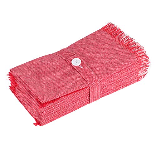 SweetNeedle Paquete de 12 Unidades Servilletas de Cena 100% de algodón Tono Doble con Volantes - Rojo-Blanco - 50 x 50 CM - Gran tamaño, Calidad Pesada, sin Pelusa, servilletas de categoría Hotel