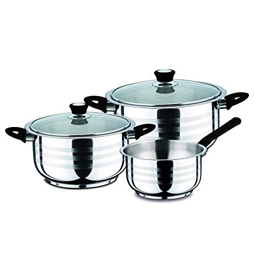 Swiss Home Set Black 16/20/24 y Batería Cocina, Acero Inoxidable y Aluminio prensado, 5 piezas + 3 sartenes