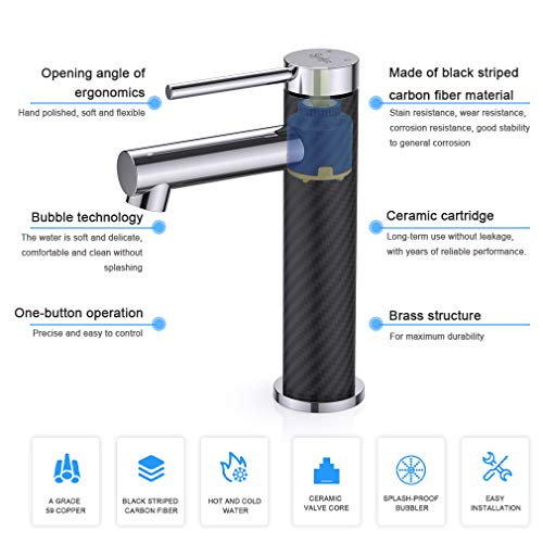 Synlyn Black Carbon Fiber Faucet Grifo de baño Monomando Mezclador Grifo de baño para baño Baño Lavabo Lavabo Mezclador de una sola palanca