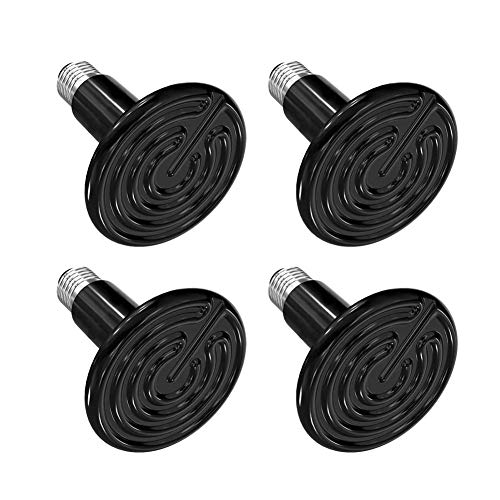 SYWAN 4pcs Lámpara de Calor de Reptil de Cerámica E27 220-240V Bombilla Emisor de Calor Infrarrojo Mascotas Nido Caliente Negro para Lagartos Tortuga Pollos Gatos (150w)