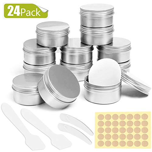 Tarros de Alumini 24pcs Ronda, 5ml Tarros Metálicos Peque, Muestras Tarros Bálsamo Labial, Cosmeticos Latas Vacias, Aceite, Viajes Almacenamiento Vela Jabón Recipiente (5ml)