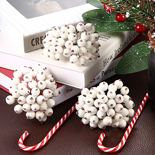 Tatuo Bayas de Acebo Falsas Escarchadas Artificiales 12 mm Mini Baya Frutas de Navidad Adornos de Flor (Blanco, 400)