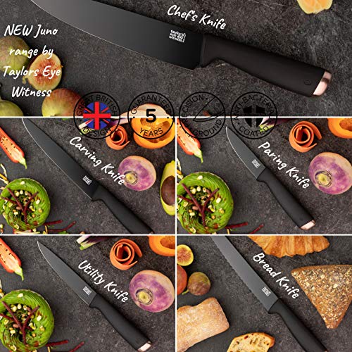 Taylors Eye Witness - Juego De Cuchillos De Cocina De Cobre Con Soporte, De 5 Piezas - Cuchillo Para Deshuesar, Para Uso General, Para Trinchar, Para Pan. Cuchillas Con Revestimiento Antibacteriano