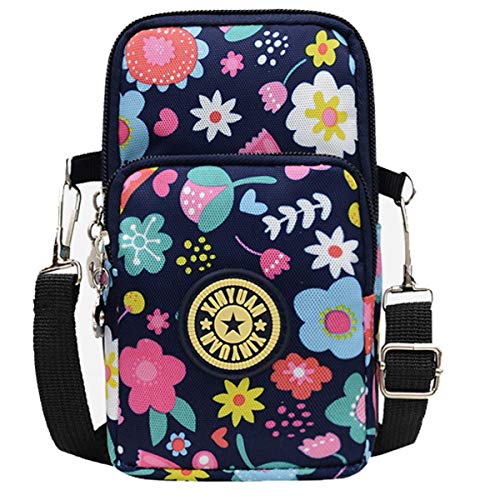 TCHEER - Mini bandolera multifunción, resistente al agua, 3 capas, bolsa para teléfono inteligente, regalo para niña adolescente, 6,5 pulgadas, maquillaje y llaves Flor 3 S