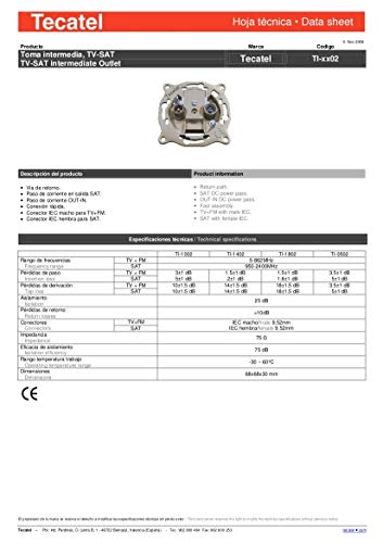 Tecatel distr.ict/telefonia - Toma intermedia 5db 2 salidas tv-sat paso dc