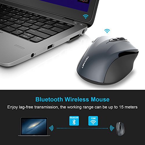 TECKNET Ratón Inalámbrico Bluetooth, Pro Wireless Mouse con Indicador de Batería, 5 Niveles dpi, 2600/2000/1600/1200/800 dpi, Óptico, 5 Botones, 24 Meses Duración de Batería