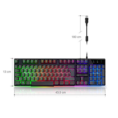 Teclado de PC Empire Gaming Empire K300 QWERTY– 105 teclas semi-mecánicas con 19 teclas anti-gosthing 12 accesos directos multimedia Retroiluminación LED RGB