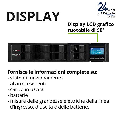 Tecnoware Sistema de alimentación ininterrumpida SAI EVO DSP Plus 1300 VA Rack/Tower IEC. Potenza 1300 VA, tecnología On-Line, autonomía de hasta 40 min, Bypass, EPO, Software Win/Mac