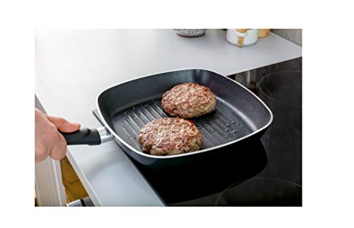 Tefal Comfort Grip Grill de Aluminio de 26 x 26 cm con Exterior, Antiadherente con Extra de Titanio, Aptas para Todo Tipo de Cocinas, Excepto Inducción, Negro esmaltado, 26 cm