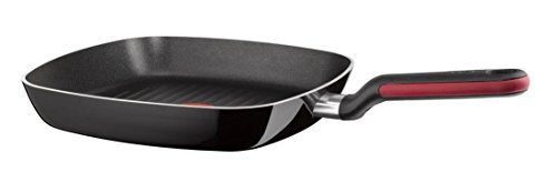 Tefal Comfort Grip Grill de Aluminio de 26 x 26 cm con Exterior, Antiadherente con Extra de Titanio, Aptas para Todo Tipo de Cocinas, Excepto Inducción, Negro esmaltado, 26 cm