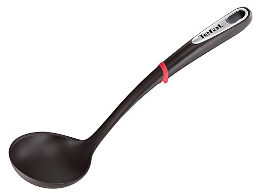 Tefal K206S414 Ingenio – Juego de espátula, Cuchara, cucharón y Cuchara colador, Plata, Negro, 17.2 X 8.1 x 36 cm