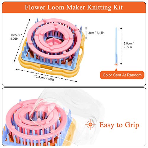 Telar de flores, juego de telar de tejer redondo con 1 agujas de plástico, juego de telares de tejer de 9 piezas Kits de artesanía de hilo de lana DIY Herramienta para calcetines Guantes Sombreros