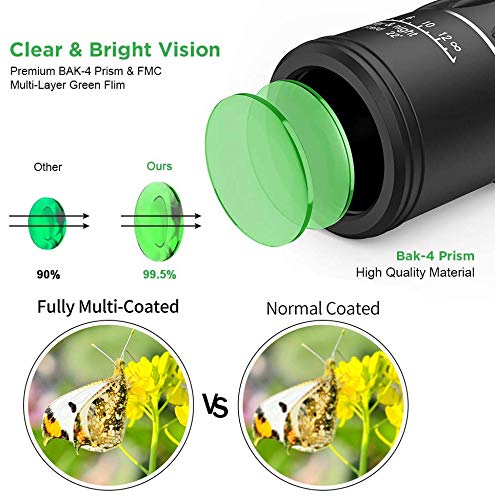 Telescopio Monocular, 16x52 HD Telescopio Impermeable Monocular para Móvil con Soporte para Smartphone y trípode para observación de Aves, Camping y Turismo