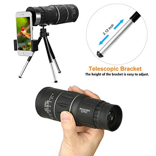 Telescopio Monocular, 16x52 HD Telescopio Impermeable Monocular para Móvil con Soporte para Smartphone y trípode para observación de Aves, Camping y Turismo