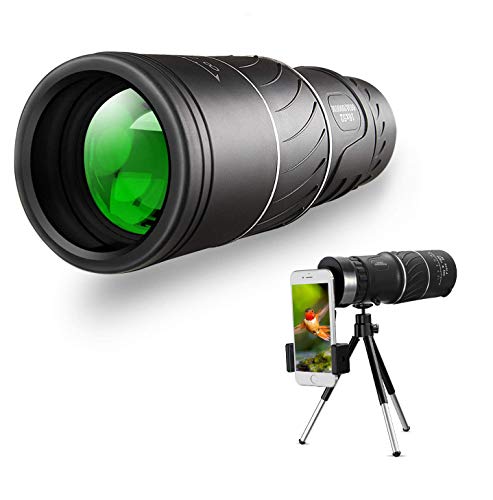 Telescopio Monocular, 16x52 HD Telescopio Impermeable Monocular para Móvil con Soporte para Smartphone y trípode para observación de Aves, Camping y Turismo