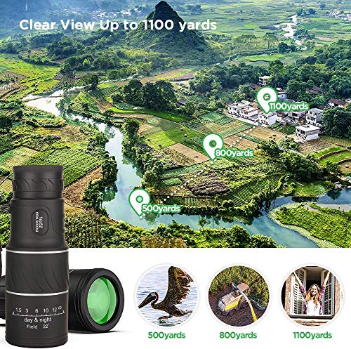 Telescopio Monocular, 16x52 HD Telescopio Impermeable Monocular para Móvil con Soporte para Smartphone y trípode para observación de Aves, Camping y Turismo