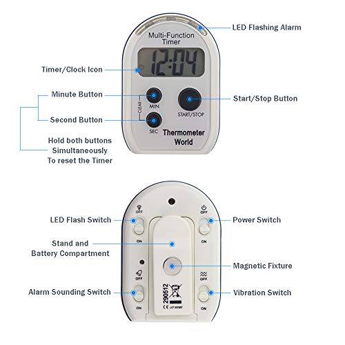 Temporizador visual multifunción con alarma sonora vibratoria y intermitente - Temporizador de cuenta regresiva ideal para personas con discapacidad visual y auditiva