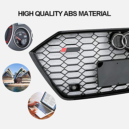 TERMALY Rejilla para A3 2017-2020, para Parrilla Delantera con Campana De Panal De Malla Hexagonal Deportiva Estilo Rs3, Accesorios para Automóvil,Black+Silver